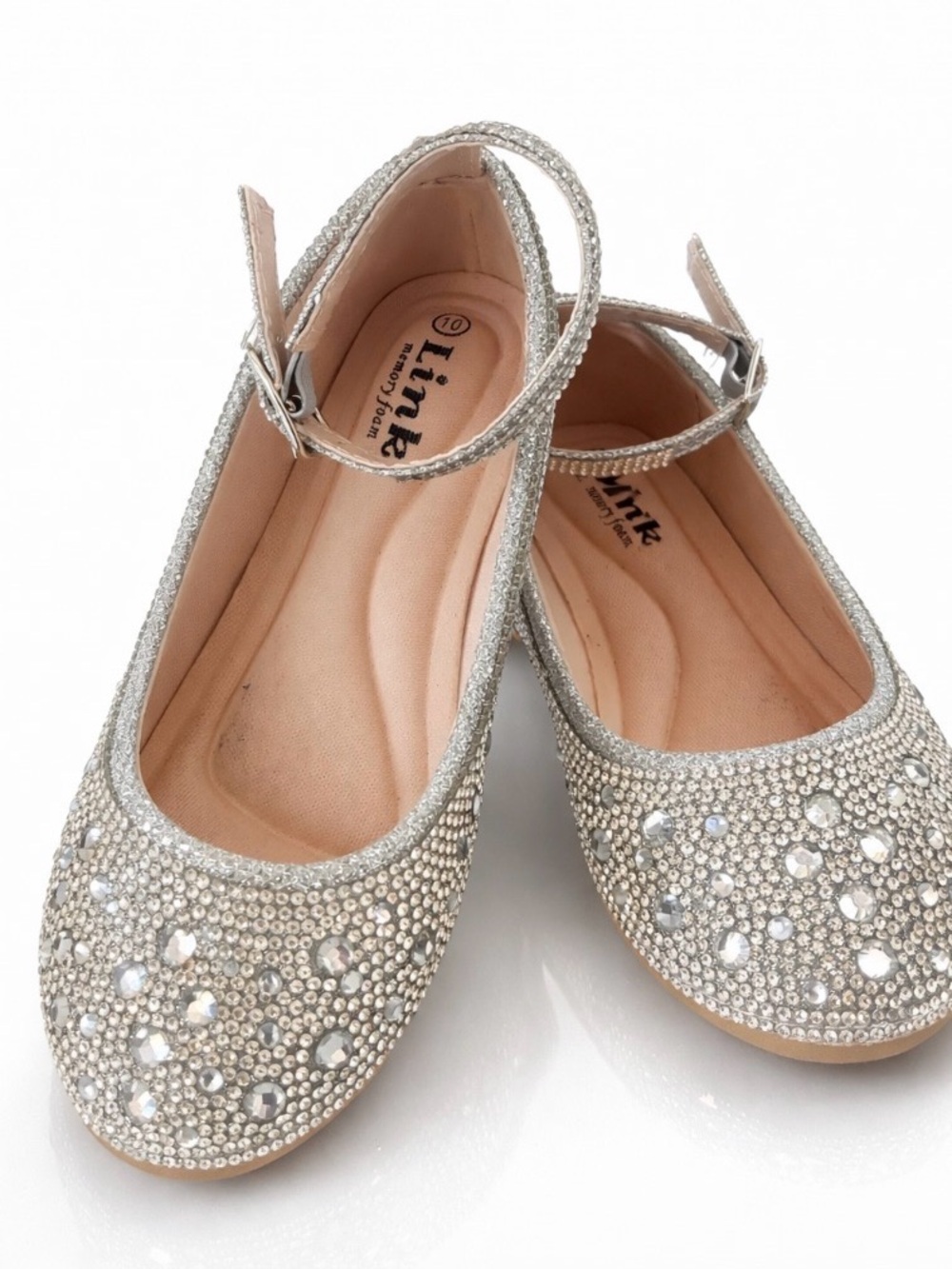 Link Silver Rhinestone Ankle-Strap Flats for Kids